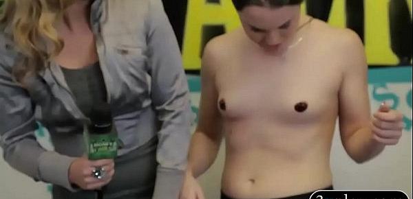  Girls convinced to dip their tits in chocolate for money